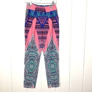Mustard Seed Tribal Blue Pink Pleated Zip Pant S